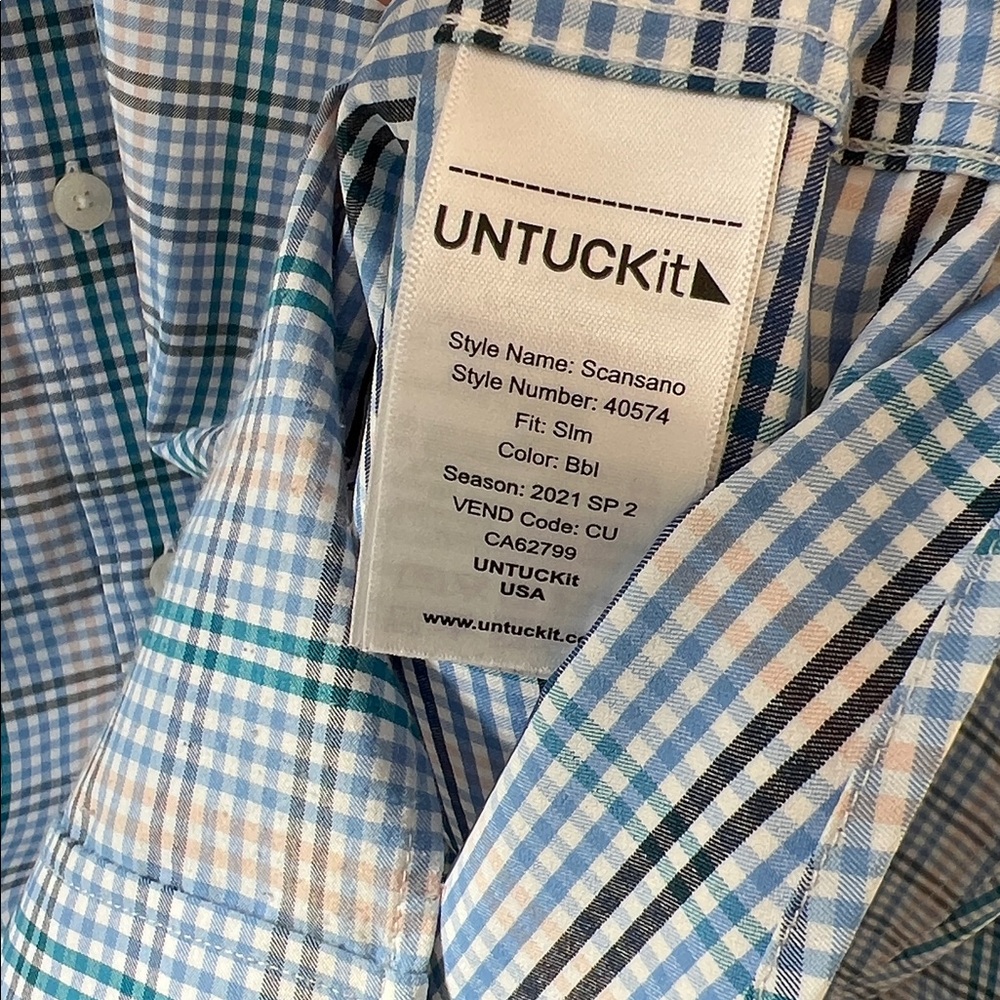 UNTUCKit Men's Scansano Gingham Button Down Performance Shirt Large Like New - Picture 8 of 9